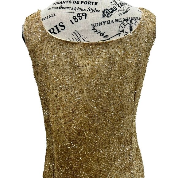 Neiman Marcus Gold Sequin Sheath Cocktail Dress - Size Large (Like New) - Picture 10 of 15